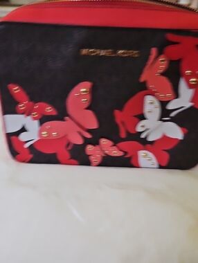 Michael Kors Red Butterfly Appliqué Women's Crossbody Bag